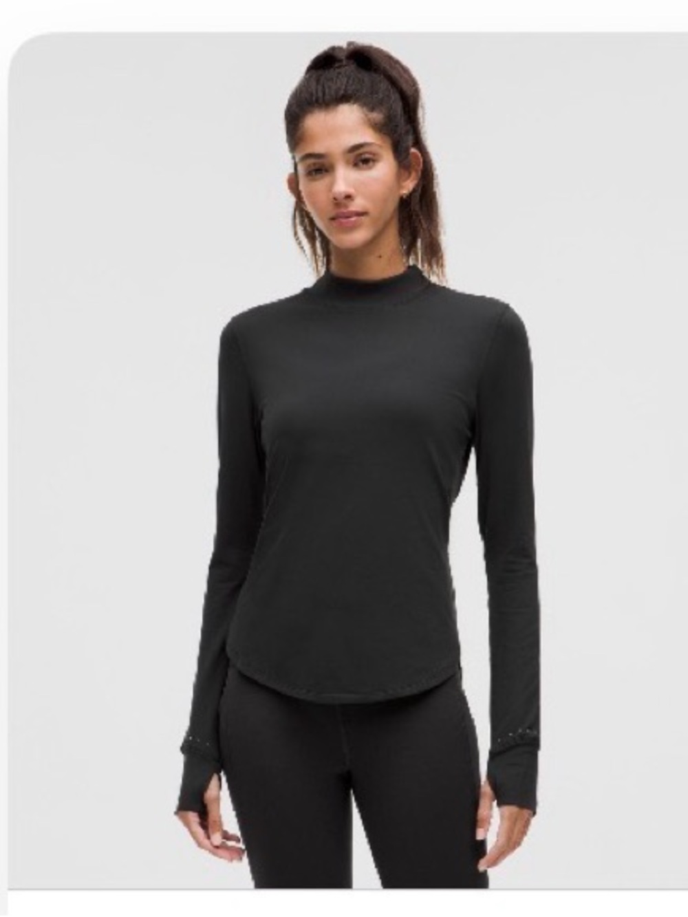 Women's Long Sleeve Mock Neck Top - Black